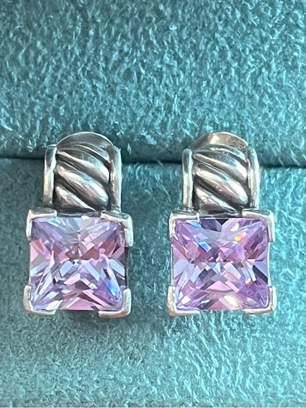 925 Sterling Silver Square Faceted
Purple Amethyst Stud Earrings